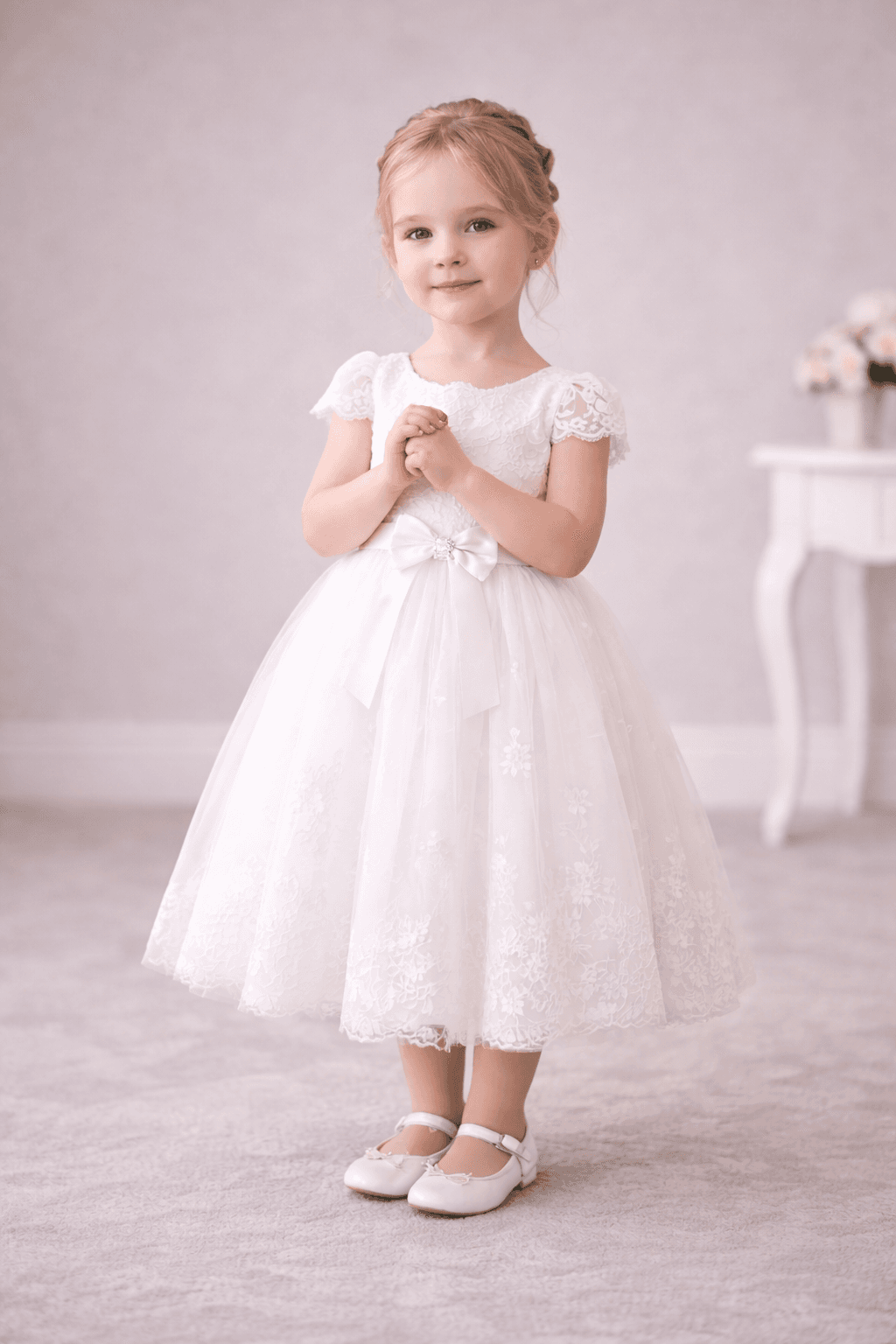 Menina com vestido para datas especiais e comemorações