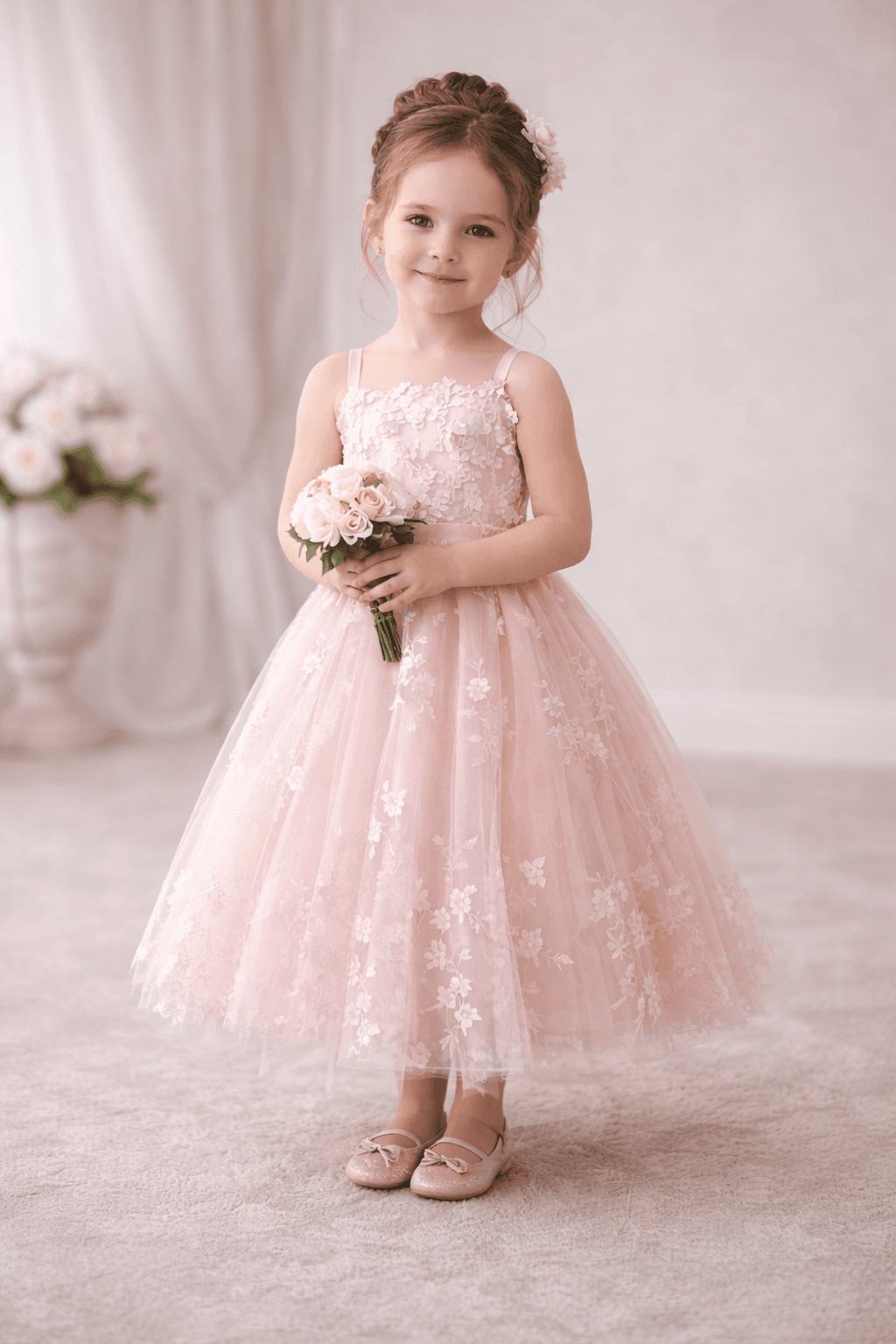 Menina com vestido delicado para casamento